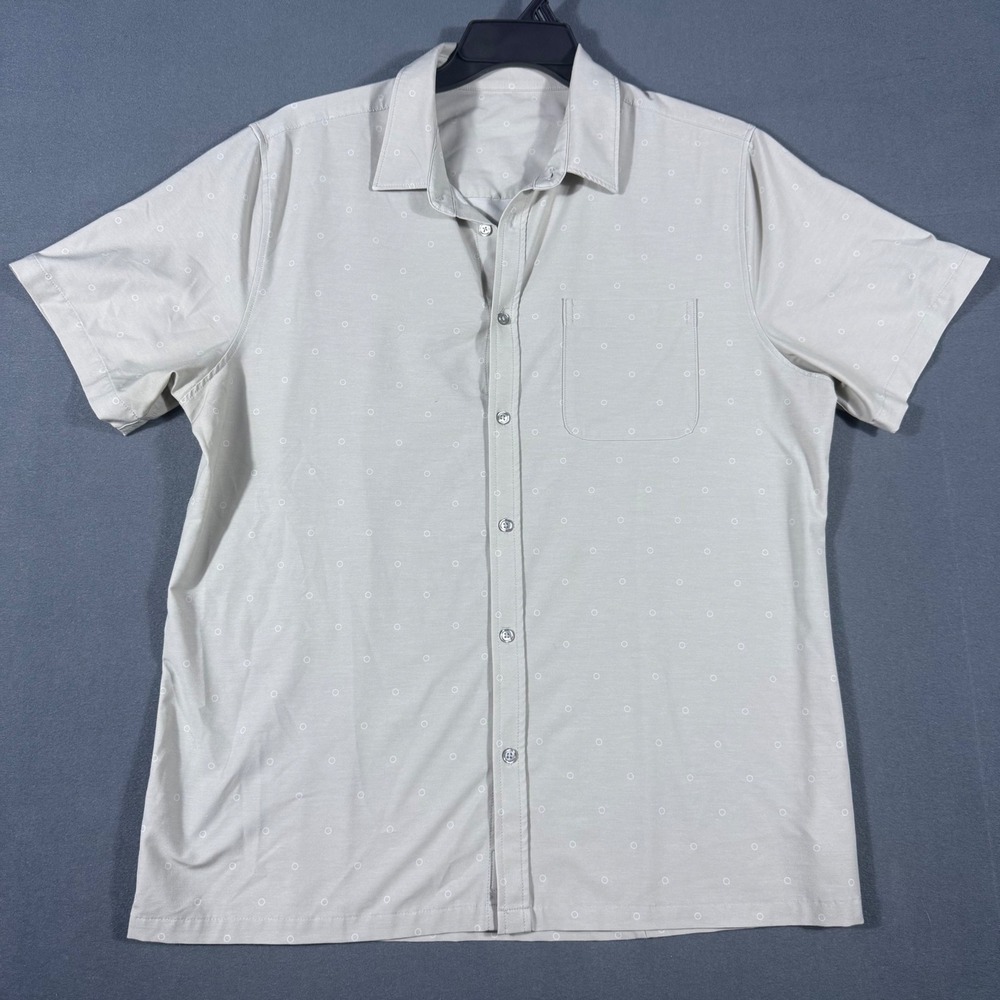 Vuori Button Down Shirt Mens L Grey Bridge Short Sleeve Performance Circle Print